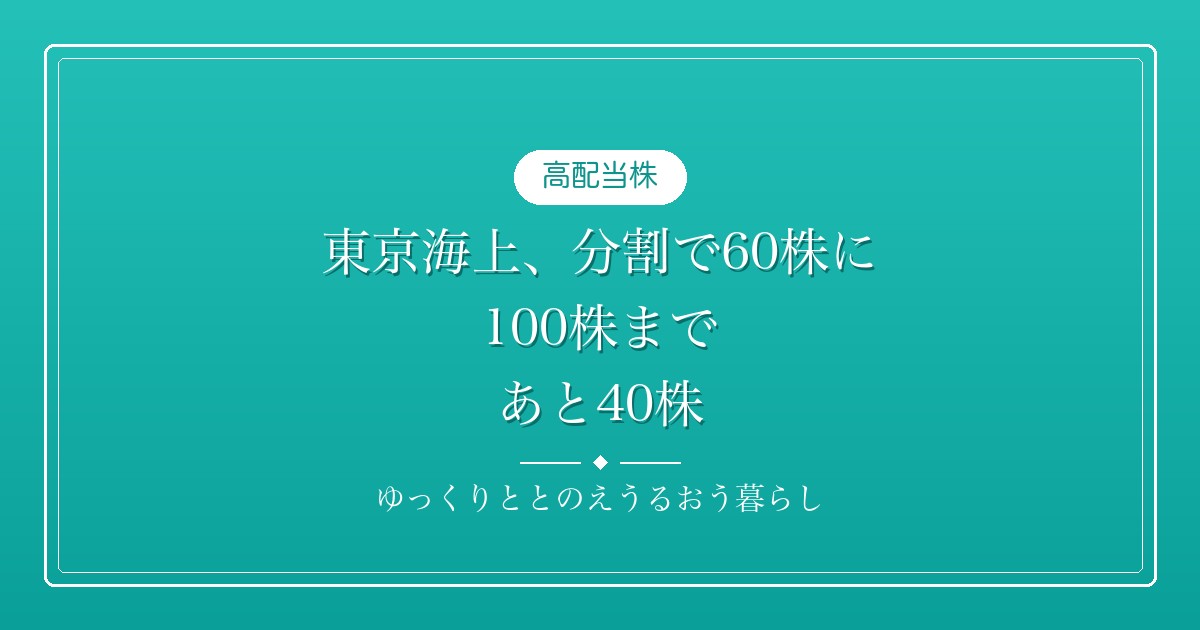 東京海上(8766)、分割前に2株買い足して60株に。100株まで、あと40株